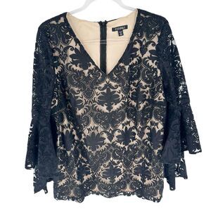 Roz and Ali Top Womens 1X Black Lace Overlay Blouse Romantic Whimsigoth Witchy